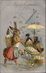 Momma Bunny Doing Easter Morning Market Shopping Postcard
