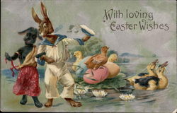 Bunny sailor and bunny pirate holding hands Postcard