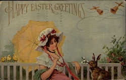 Young Woman with Bunny Postcard