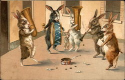 Rabbits playing musical instruments With Bunnies Postcard Postcard