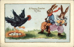 Bunnies Disturb Hen With Eggs Postcard