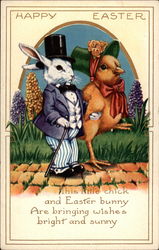 Rabbit And Chick Dressed Up Postcard