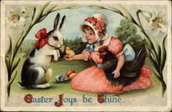 Girl With Bonnet Shows Bunny Her Chick Postcard