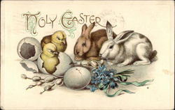 Born on Easter Day: Two Bunnies & Two Chicks Postcard