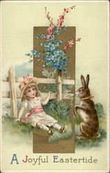 A Little Girl and a Bunny Postcard