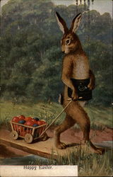 Bunny Pulling A Wagon of Eggs Postcard