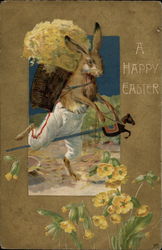 A Rabbit Horsing Around And Carrying A Basket Postcard