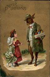 A Gentleman Rabbit Talking With Little Girls Postcard