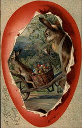 Bunnies and Cart With a Basketful of Eggs Postcard