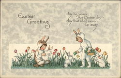 Children Dressed as Rabbits Feeding Bunnies Postcard