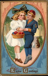 Boy and Girl With Easter Basket Postcard