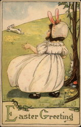 A Child Surprised By A fleeting Rabbit Postcard