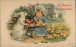 Bunny Egg Delivery to Little Girl and Ducklings Postcard