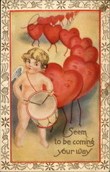 Cupid Leading Heart Parade Postcard Postcard