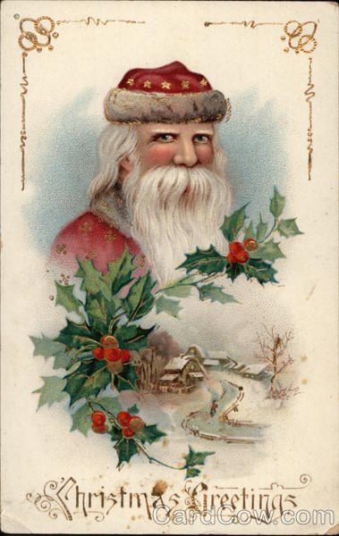 Christmas Greetings with Santa and Holly Santa Claus