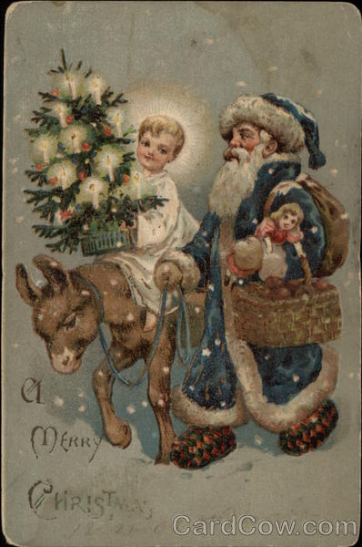 A Merry Christmas with Blue Santa and Child Santa Claus
