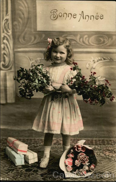 Art Deco Girl with Presents & Flowers Girls