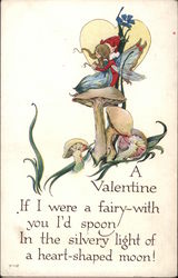 A Valentine with Fairies on Mushrooms Fantasy Postcard Postcard