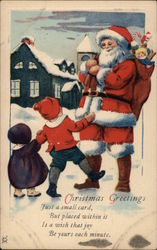 Christmas Greetings with Santa and Children Postcard