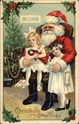 Christmas Greetings with Santa and Children Postcard