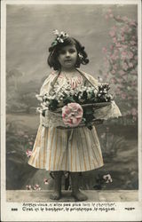 Art Deco Barefoot Girl Holding Flowers Postcard