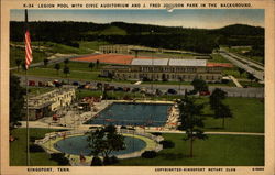 Legion Pool with Civic Auditorium and J. Fred Johnson Park in the Background Postcard