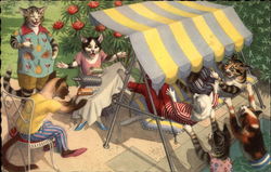 Mainzer Cats Tipping Over in a Swing With Umbrella Postcard