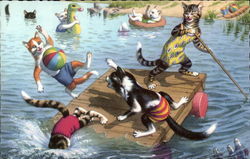 Cats on a Raft Postcard