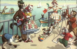 Mainzer Cats Posing For a Photo While a Dog Chases a Ball Postcard