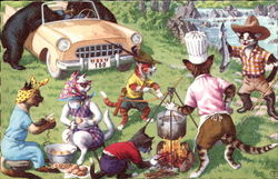 Cats camping Postcard
