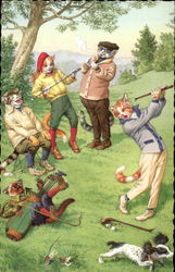 Cats Playing Golf Postcard