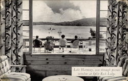 Lake Harmony, seen through picture window at Split Rock Lodge Postcard