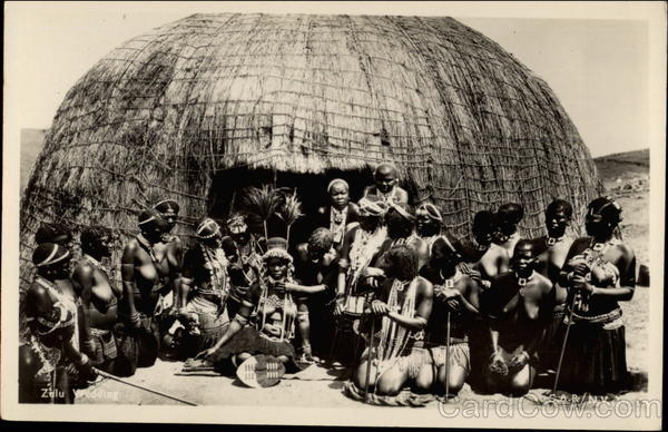 Nude African Tribe in front of hut