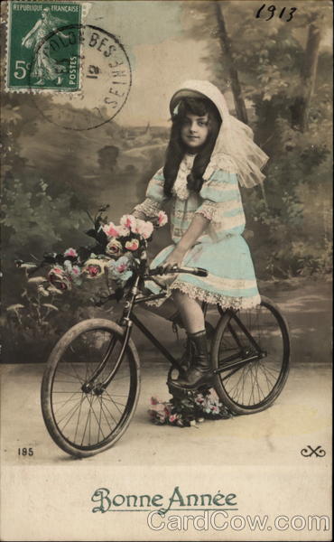 Bonne Annee-- Little Girl Riding a Bike Children
