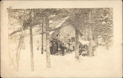 Winter Camp Scene, East Holden Maine Unidentified People Postcard Postcard