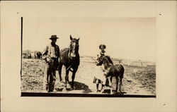 A Man and His Horse With a Woman and Her Pony Postcard