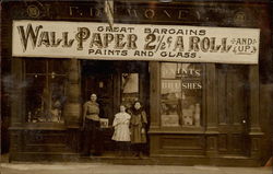 People outsite Paint & Wallpaper Store Postcard