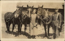 Cousin's with Horses Postcard Postcard