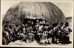 Nude African Tribe in front of hut Postcard