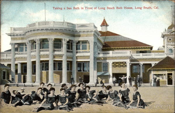 Taking a Sun Bath in Front of Long Beach Bath House California