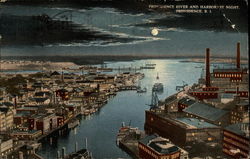 Providence River and Harbor By Night Postcard