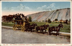 Six-Horse Coaching Party - Yellowstone Park Postcard