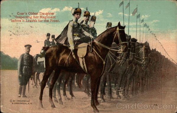 Czar's Oldest Daughter inspecting her regiment before it leaves for the front Russia