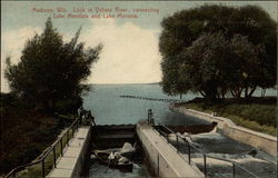 Lock in Yahara River, connecting Lake Mendota and Lake Monona Postcard
