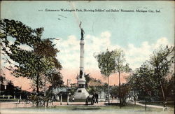 Entrance to Washington Park, Showing Soldiers' and Sailors' Memorial Michigan City, IN Postcard Postcard