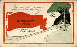 Road with bird, tree, house with pennant Postcard