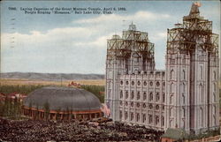 Laying Capstone of the Great Mormon Temple, April 6, 1893 Postcard