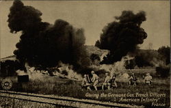 Giving the Germans Gas, French Officers Amercian Infantry, France World War I Postcard Postcard