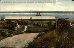 U.S. Coaling Station, showing Battleship at distance Postcard