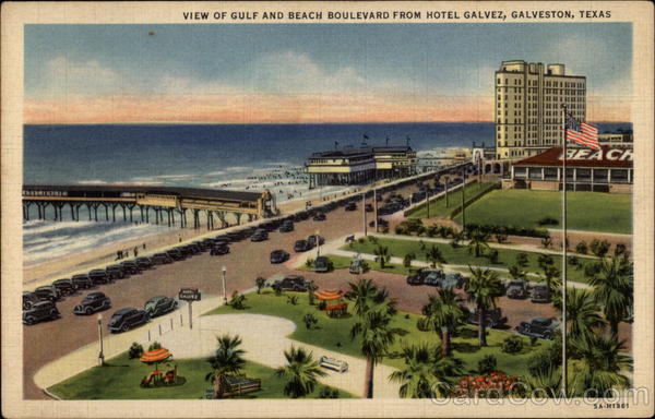 View of Gulf and Beach Boulevard from Hotel Galvez Galveston Texas